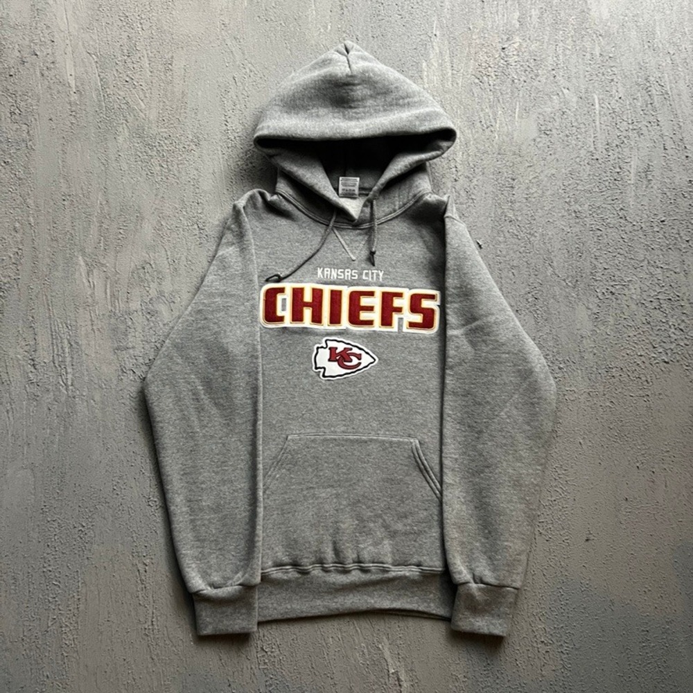 Vintage Kansas City Chiefs Hoodie Men Small Grey Russell Athletic Y2K